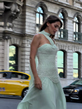 Amy – Asymmetric Beaded Evening Gown with Satin Skirt