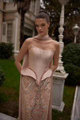 Arabella – Powder Beaded Strapless Corset Gown with Draped Panels – Galisa Grace – view 2