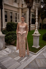 Arabella – Powder Beaded Strapless Corset Gown with Draped Panels – Galisa Grace – view 1