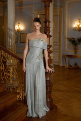Aveline – Sage Green Pleated Off-Shoulder Evening Gown – Galisa Grace – view 1