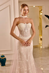Cordelia – Blush Ivory Embroidered Bridal Gown with Detachable Cape – Galisa Grace – view 2