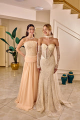 Delphine – Blush Apricot Embroidered Corset Gown with Chiffon Skirt – Galisa Grace – view 2