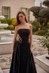 Elowen – Black Strapless Evening Gown with Gold Waist Detail – Galisa Grace – view 2