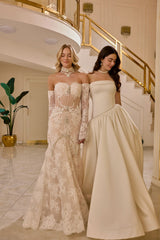 Evanthe – Champagne Ivory Lace Mermaid Bridal Gown with Off-Shoulder Sleeves – Galisa Grace – view 10