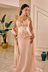 Isolde – Blush Pink Satin Gown with Sculpted Floral Appliqués – Galisa Grace – view 4