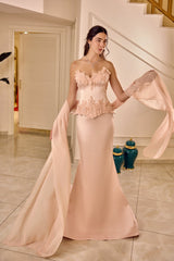 Isolde – Blush Pink Satin Gown with Sculpted Floral Appliqués – Galisa Grace – view 5