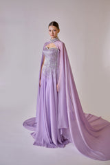 Lysandra – Lavender Crystal-Fringe Evening Gown with Full-Length Cape – Galisa Grace – view 3