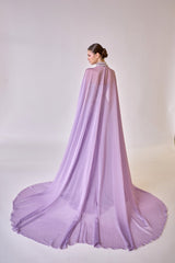 Lysandra – Lavender Crystal-Fringe Evening Gown with Full-Length Cape – Galisa Grace – view 5