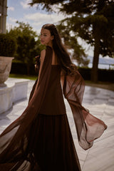 Oriana – Chocolate Brown Floral Evening Tunic and Wide-Leg Trouser Set – Galisa Grace – view 5
