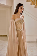 Solenne – Dusty Rose Corset Evening Gown with Flowing Chiffon Sleeves – Galisa Grace – view 2