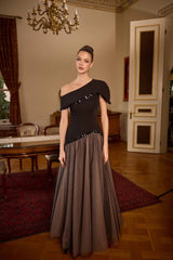 Valencia – Black One-Shoulder Evening Gown with Layered Full Skirt – Galisa Grace – view 2
