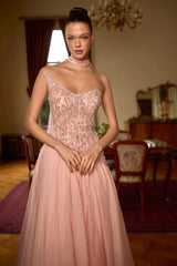 Vivienne – Powder One-Shoulder Beaded Gown with Chiffon Ball Skirt – Galisa Grace – view 2