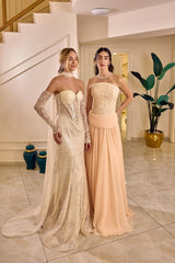 Zafira – Crystal Champagne Mermaid Bridal Gown with Sheer Sleeves and Cape – Galisa Grace – view 6