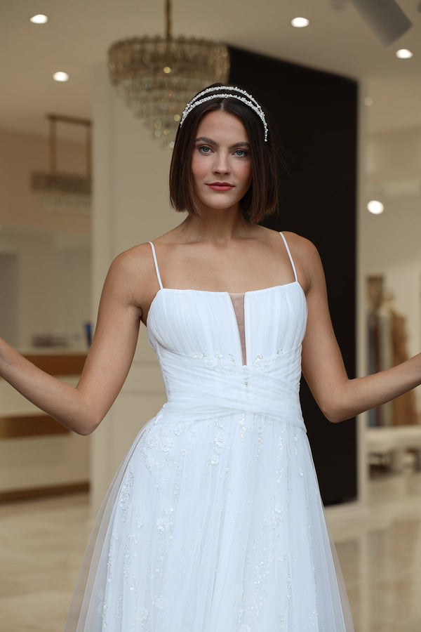 Adalyn - White Embroidered Corset Top Evening Dress