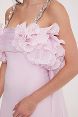Chloe - Embellished Strappy Bodice with Pleated Shimmering Fabric Long Evening Gown