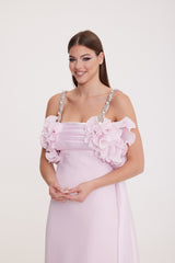 Chloe - Embellished Strappy Bodice with Pleated Shimmering Fabric Long Evening Gown