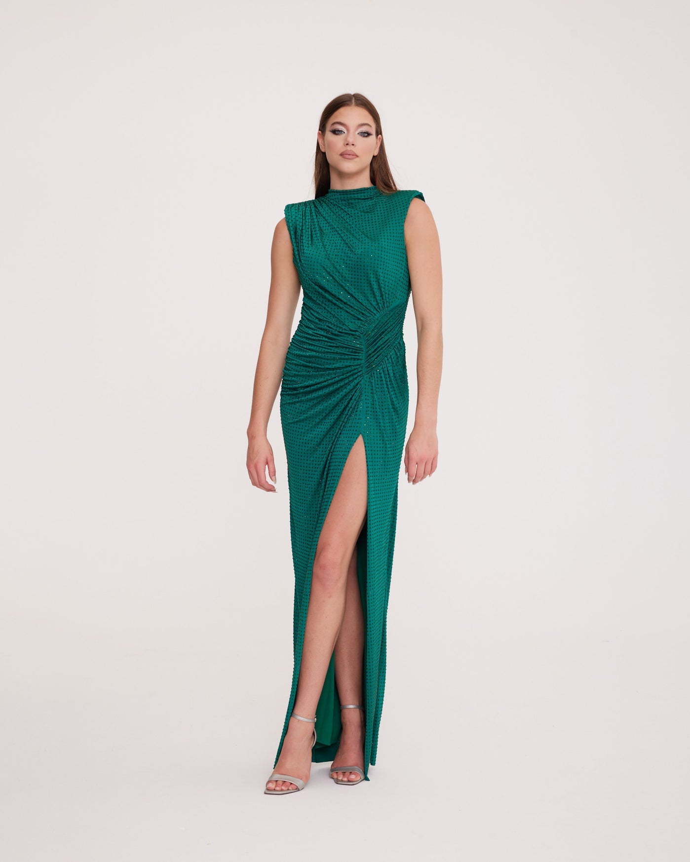 Hazel - Shawl Collar Shimmering Dress with Draped Detail â Galisa Grace