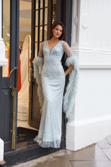 Poppy - V-Neck Sequined Flowy Long Evening Dress