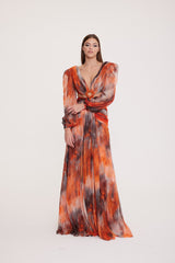 Wendy - Patterned Chiffon Dress with Deep Neckline Decolletage