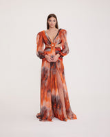 Wendy - Patterned Chiffon Dress with Deep Neckline Decolletage