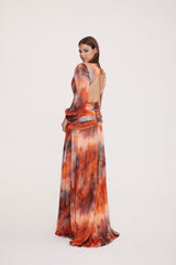 Wendy - Patterned Chiffon Dress with Deep Neckline Decolletage
