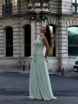 Amy – Asymmetric Beaded Evening Gown with Satin Skirt