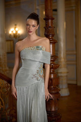 Aveline – Sage Green Pleated Off-Shoulder Evening Gown – Galisa Grace – view 3