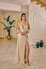 Belladore – Nude Champagne Beaded Evening Gown with High Slit – Galisa Grace – view 1