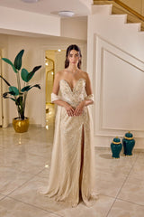 Belladore – Nude Champagne Beaded Evening Gown with High Slit – Galisa Grace – view 2