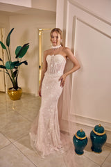 Cordelia – Blush Ivory Embroidered Bridal Gown with Detachable Cape – Galisa Grace – view 5