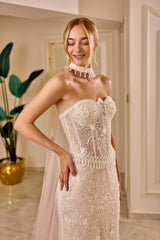Cordelia – Blush Ivory Embroidered Bridal Gown with Detachable Cape – Galisa Grace – view 4