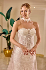 Cordelia – Blush Ivory Embroidered Bridal Gown with Detachable Cape – Galisa Grace – view 3