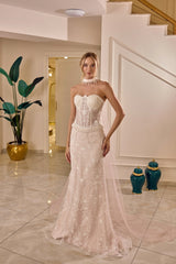 Cordelia – Blush Ivory Embroidered Bridal Gown with Detachable Cape – Galisa Grace – view 1