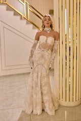 Evanthe – Champagne Ivory Lace Mermaid Bridal Gown with Off-Shoulder Sleeves – Galisa Grace – view 8