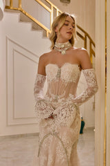 Evanthe – Champagne Ivory Lace Mermaid Bridal Gown with Off-Shoulder Sleeves – Galisa Grace – view 5