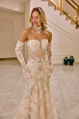 Evanthe – Champagne Ivory Lace Mermaid Bridal Gown with Off-Shoulder Sleeves – Galisa Grace – view 4