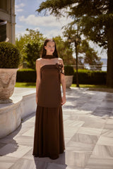 Oriana – Chocolate Brown Floral Evening Tunic and Wide-Leg Trouser Set – Galisa Grace – view 2