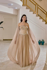 Solenne – Dusty Rose Corset Evening Gown with Flowing Chiffon Sleeves – Galisa Grace – view 4