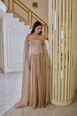 Solenne – Dusty Rose Corset Evening Gown with Flowing Chiffon Sleeves – Galisa Grace – view 3