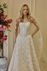 Theodora – Soft Ivory Square-Neck Lace Corset Bridal Gown – Galisa Grace – view 2