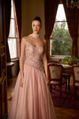 Vivienne – Powder One-Shoulder Beaded Gown with Chiffon Ball Skirt – Galisa Grace – view 3