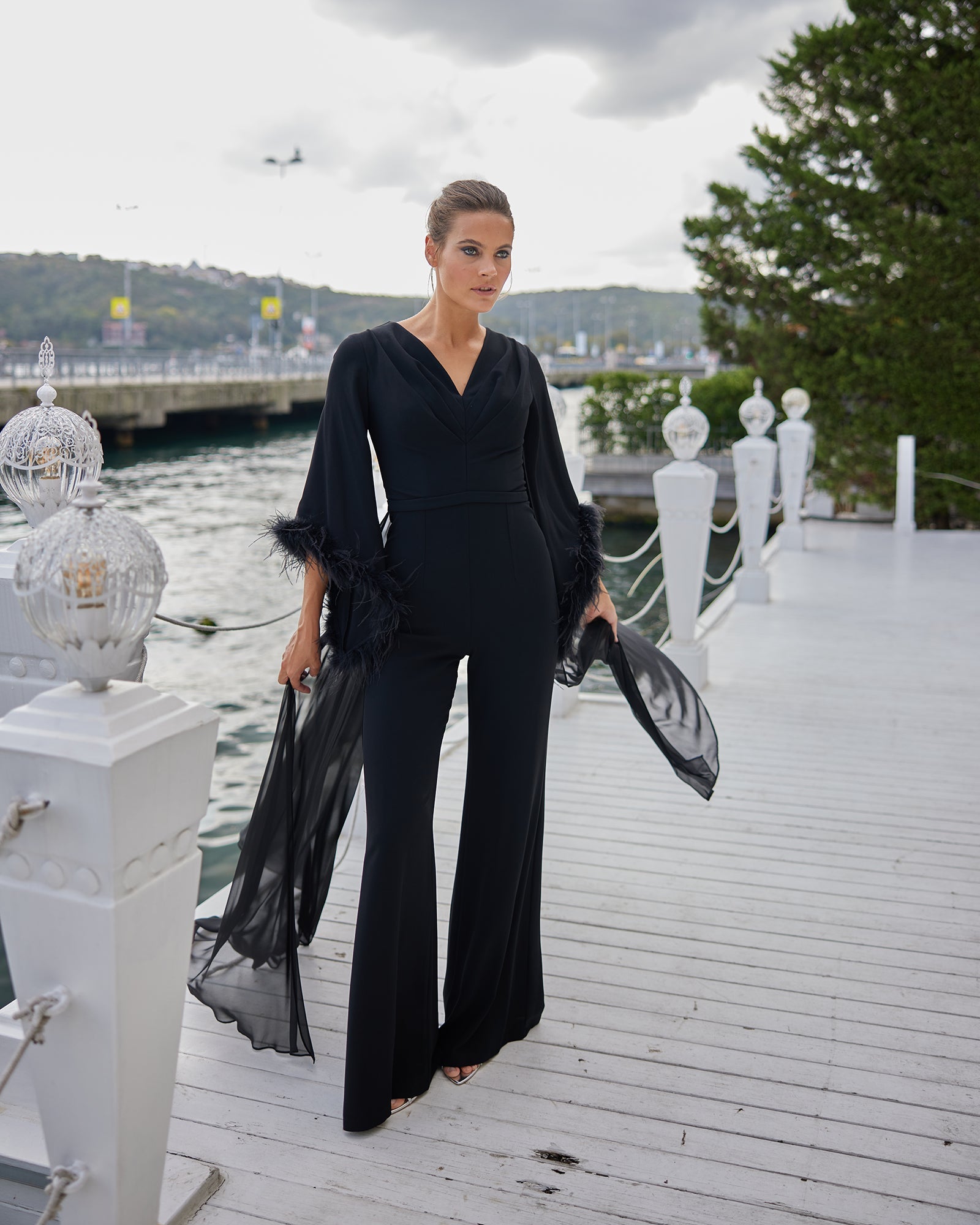 Charity Long Sleeve Black Jumpsuit with Cape Galisa Grace