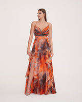 Dalya - Chiffon Dress with String Straps and Draped Pattern Detail