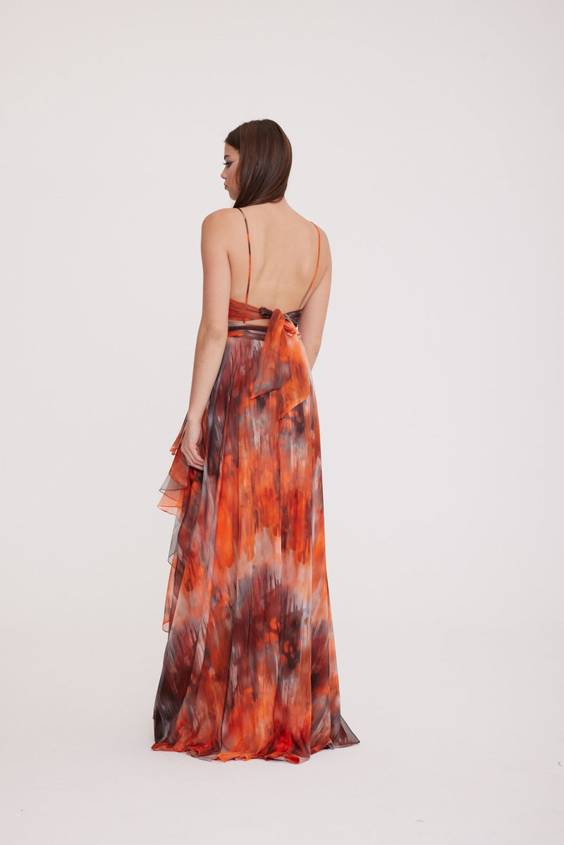 Dalya - Chiffon Dress with String Straps and Draped Pattern Detail