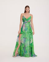 Dalya - Chiffon Dress with String Straps and Draped Pattern Detail