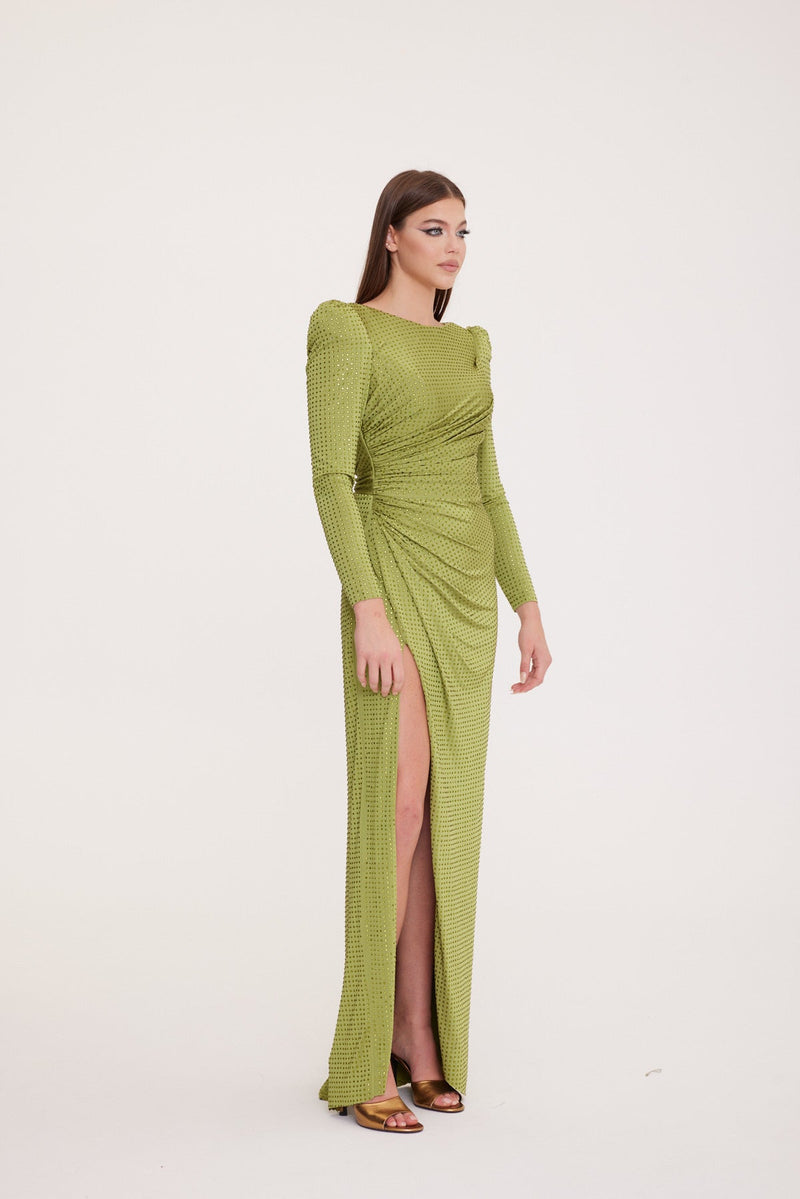 Fides - Long Sleeve Shimmering Dress with Draped Detail