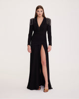 Galler - Long Sleeve V-Neck Deep Slit Dress