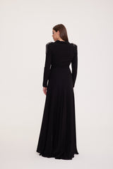 Galler - Long Sleeve V-Neck Deep Slit Dress