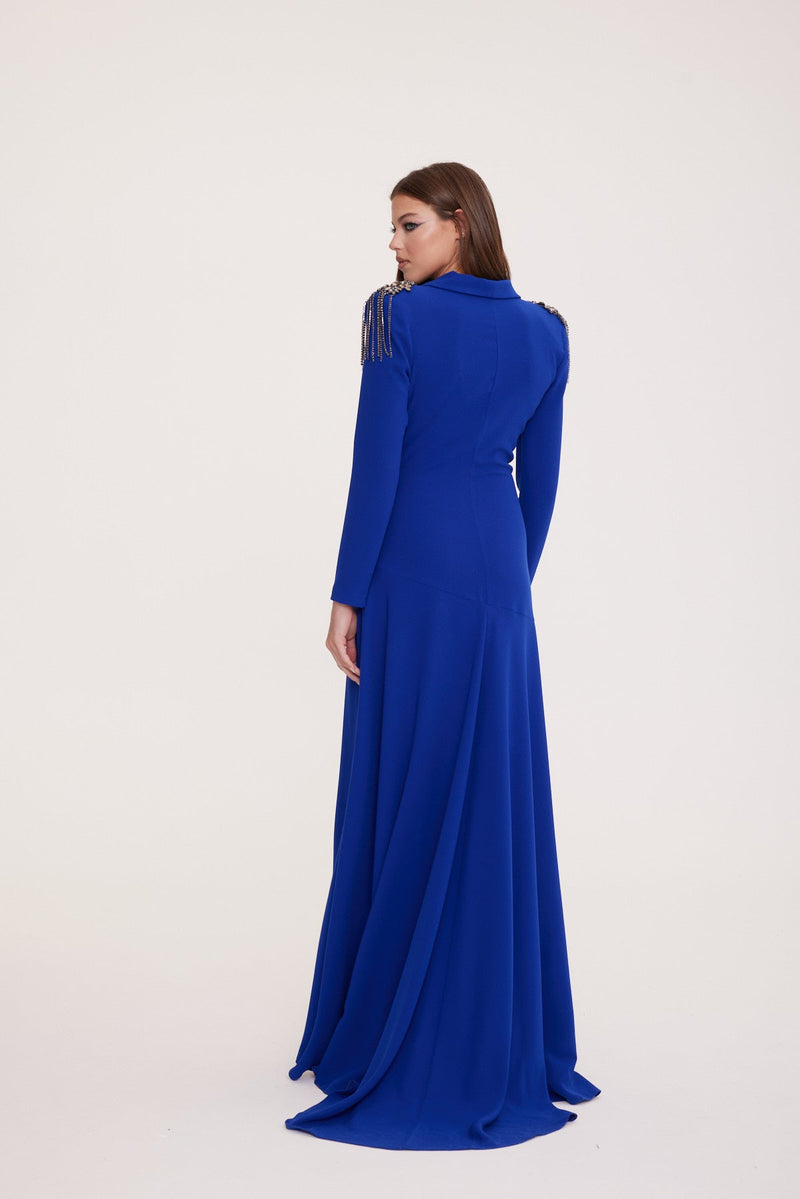 Galler - Long Sleeve V-Neck Deep Slit Dress