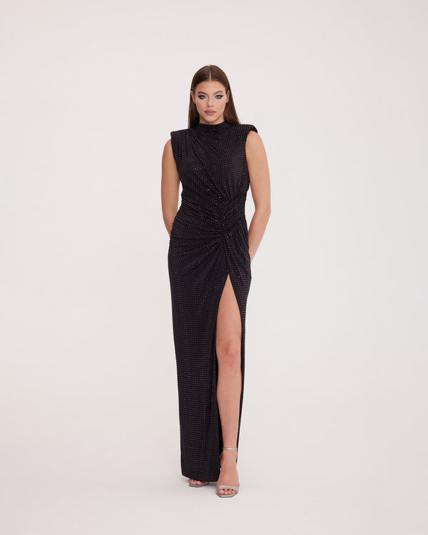 Hazel - Shawl Collar Shimmering Dress with Draped Detail